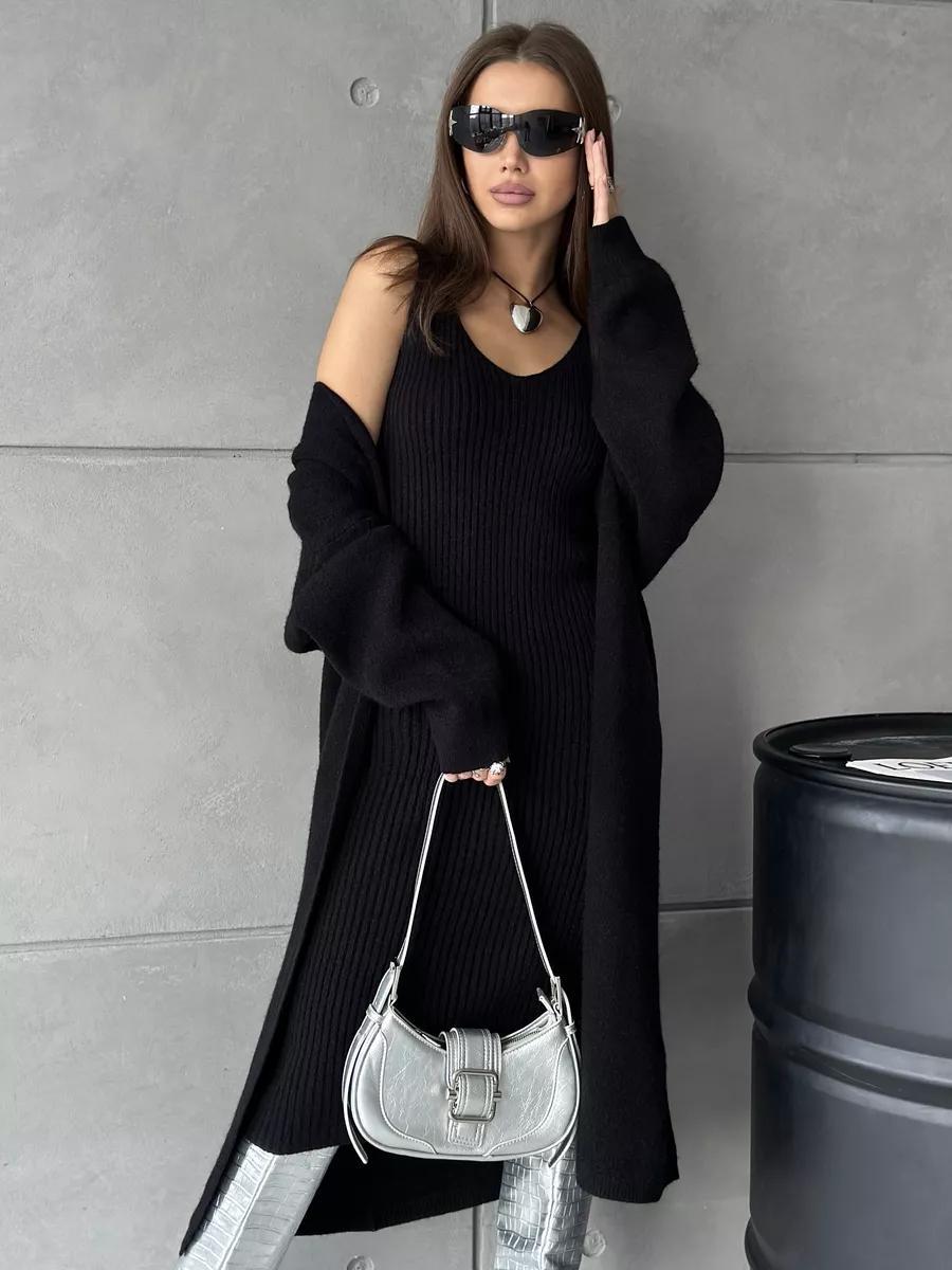 Knitted Dress Fashion Women's Wear Knitted Long Sleeve Black - Shop at LoveMi