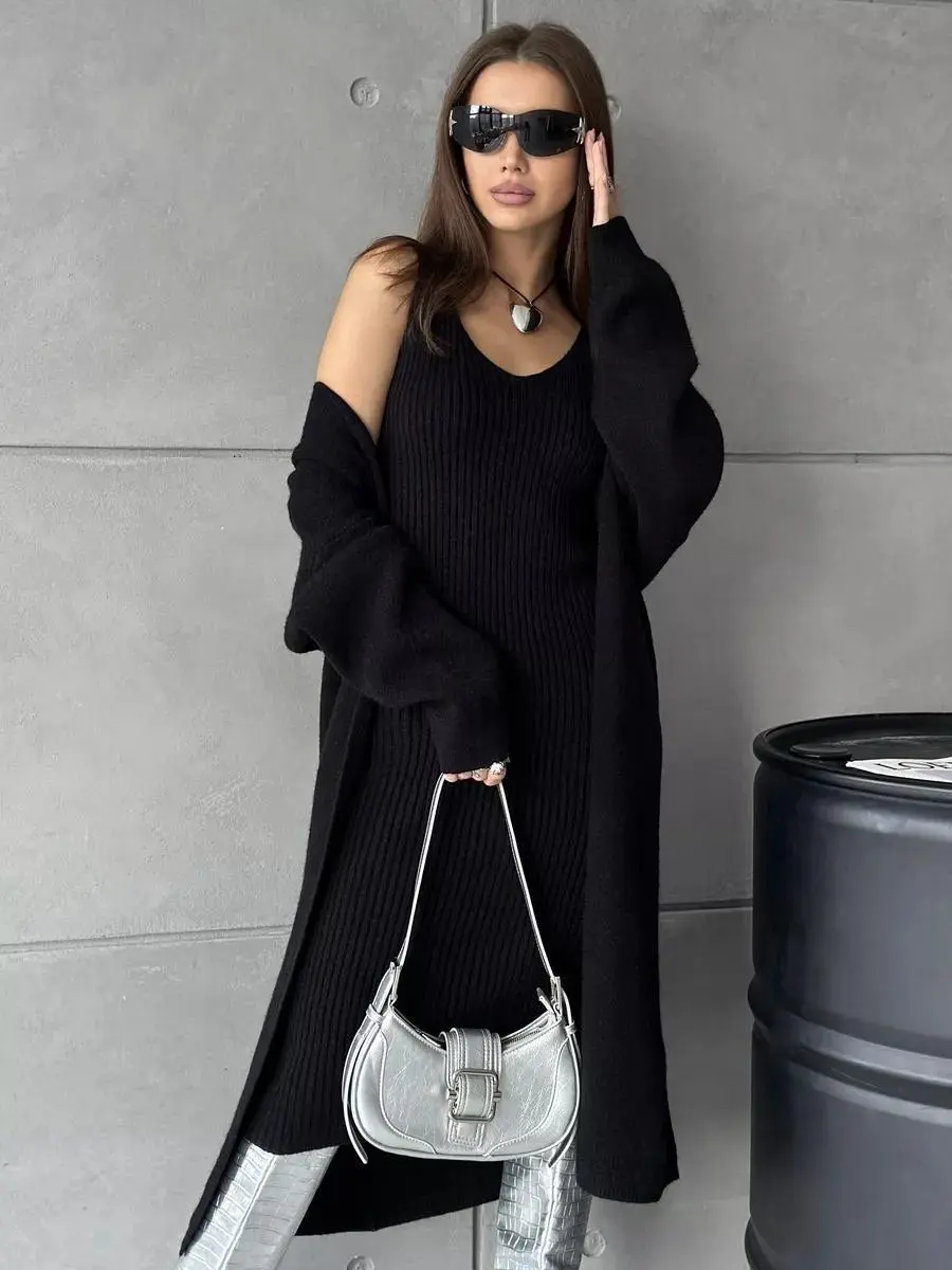 Knitted Dress Fashion Women's Wear Knitted Long Sleeve - Black