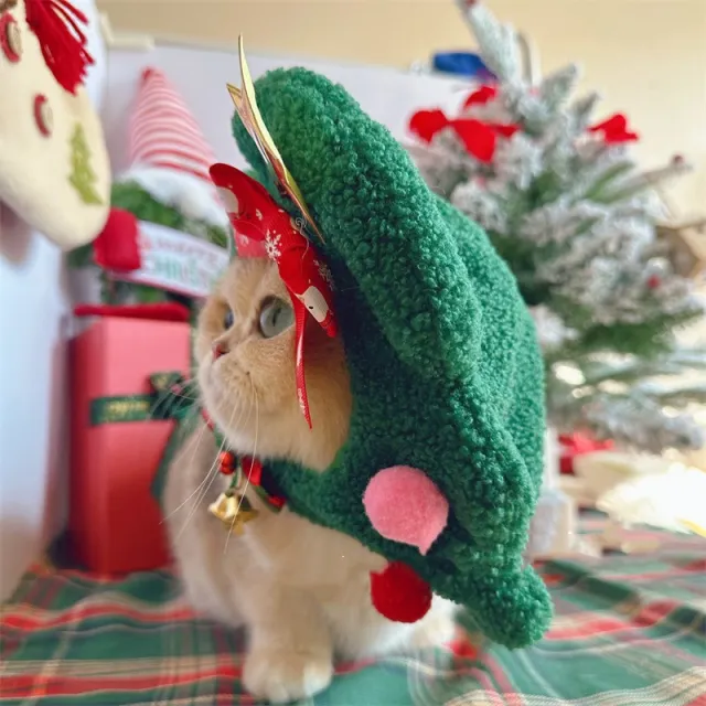 Pet Christmas Headgear Cat Dog Christmas Hat Christmas Tree Plush Hood - Shop at LoveMi