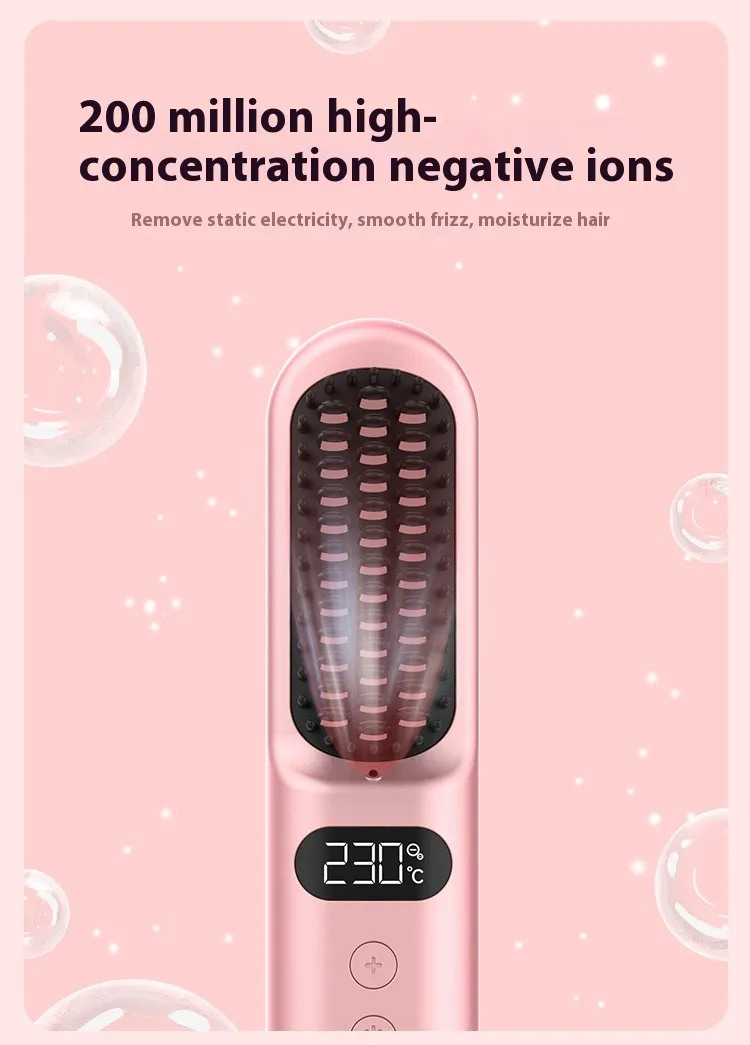 Portable Anion Straight Comb Inner Buckle Flip Straight Hair Lazy Office Worker Student - Pink