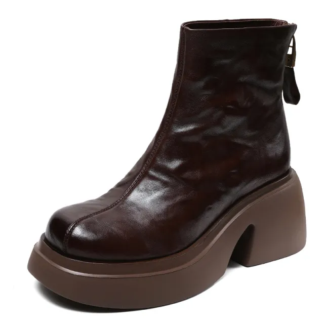 Autumn And Winter New Thick Bottom Chunky Heel Women's Ankle Boots Brown - Shop at LoveMi