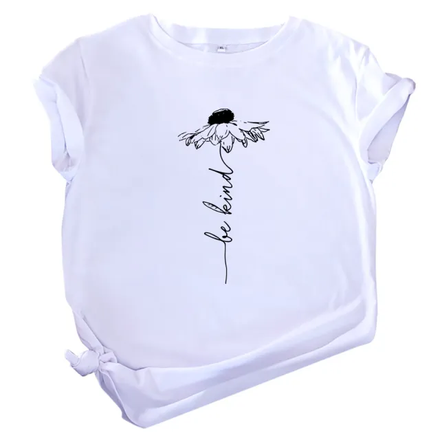 European And American Summer Women's Sunflower Printed Cotton Short sleeved T shirt White Black Word - Shop at LoveMi