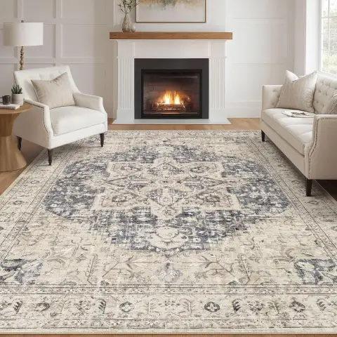 Persian-style Faux Cashmere Washable Floor Mat