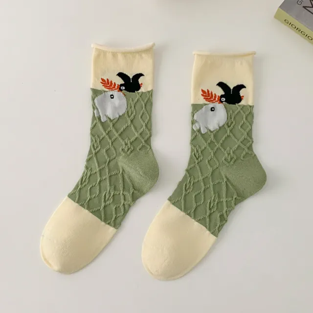Retro Japanese Tube Socks Women's Flower Relief Three dimensional Birds And Fish - Shop at LoveMi