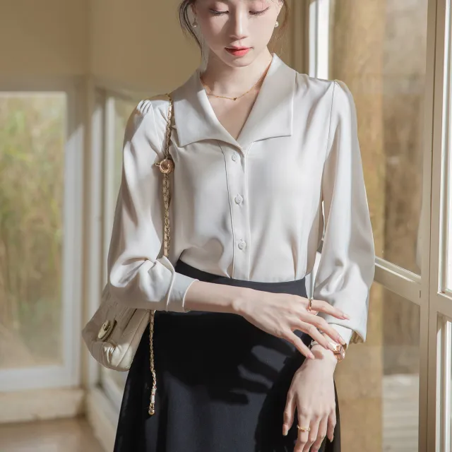 Women's High grade Long sleeved Shirt Oatmeal Color Shirt M - Shop at LoveMi