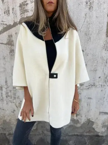 Autumn And Winter Leisure Loose Zip Stand up Collar Jacket White - Shop at LoveMi