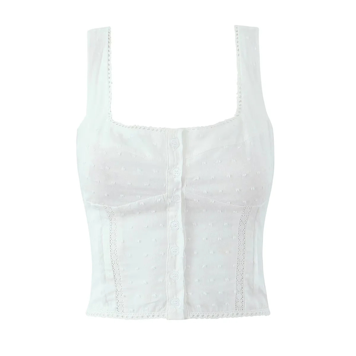 French Style Hot Girl Square Collar Lace Splicing Sling Vest For Women White - Shop at LoveMi