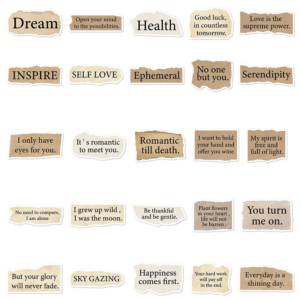 50 Pieces Torn English Stickers Laptop Notebook Decorative Stickers 3
