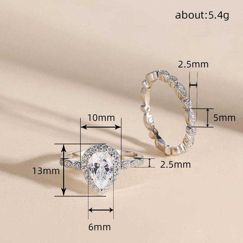 Retro Horse Eye Water Drop Pear-shaped Wedding Two Ring Set