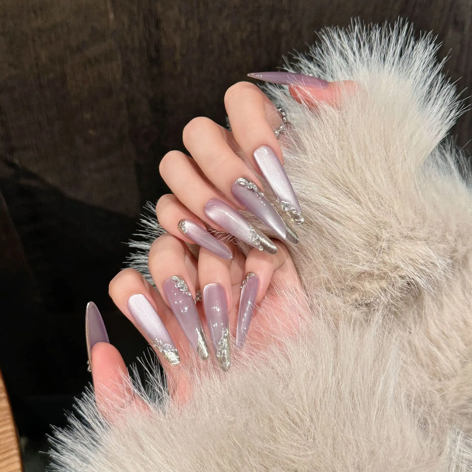French Gradient Moon Shadow Zihui Gentle Temperament Pile Rhinestone Removable Wear Armor