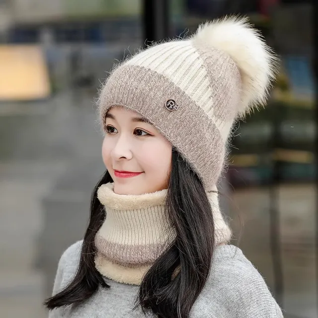 All match Cycling Warm With Velvet Cold proof Women's Winter Cotton padded Cap Scarf Set Khaki - Shop at LoveMi