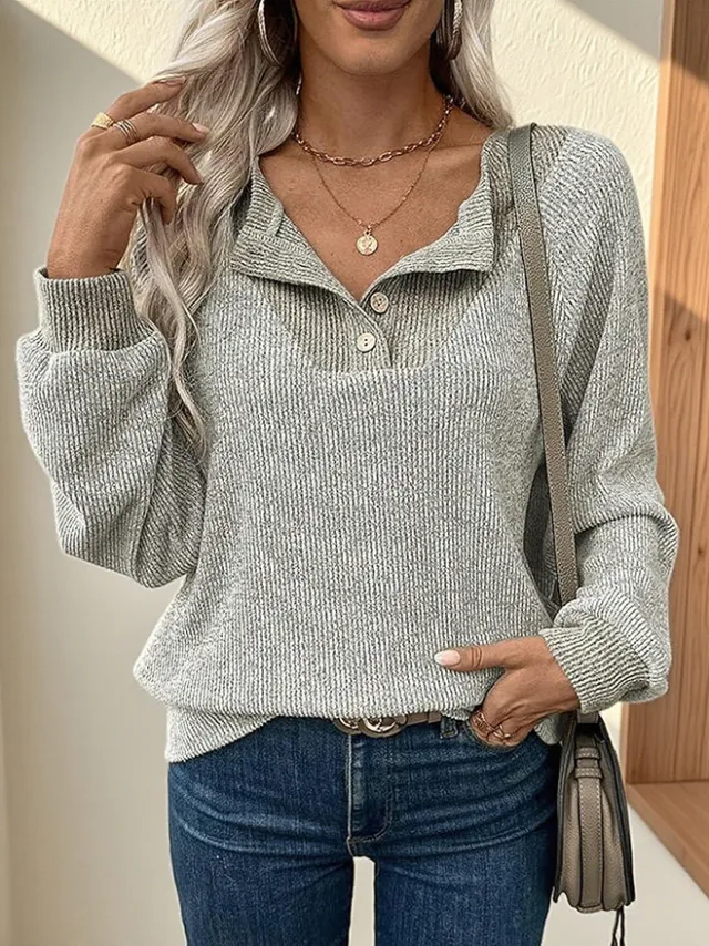 Women's Color Matching Casual Loose Shoulder Long sleeved Top Apricot - Shop at LoveMi