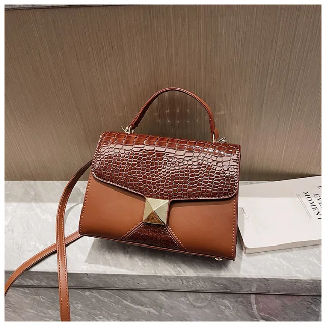 Mining Stone Pattern Stitching Square Pouch Women's Classic All match Niche Shoulder Bag Brown - Shop at LoveMi