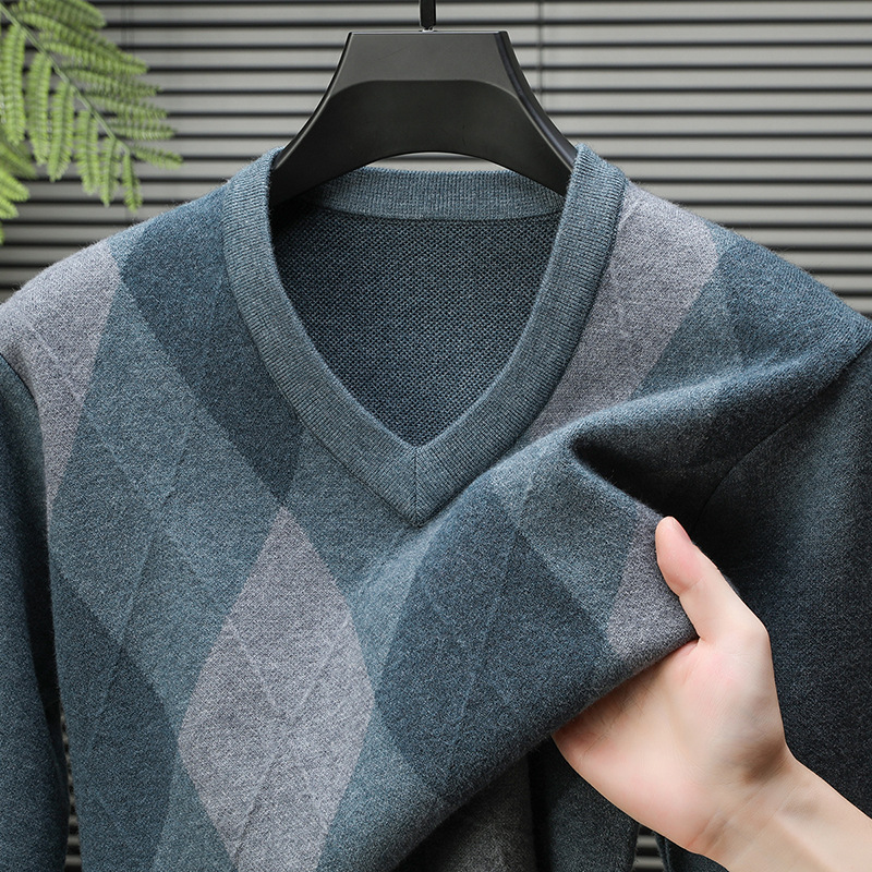 Mens Stylish Casual V-Neck Knitted Sweater