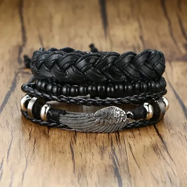 Leather Woven Multi layer Suit Wing Bracelet Wings - Shop at LoveMi