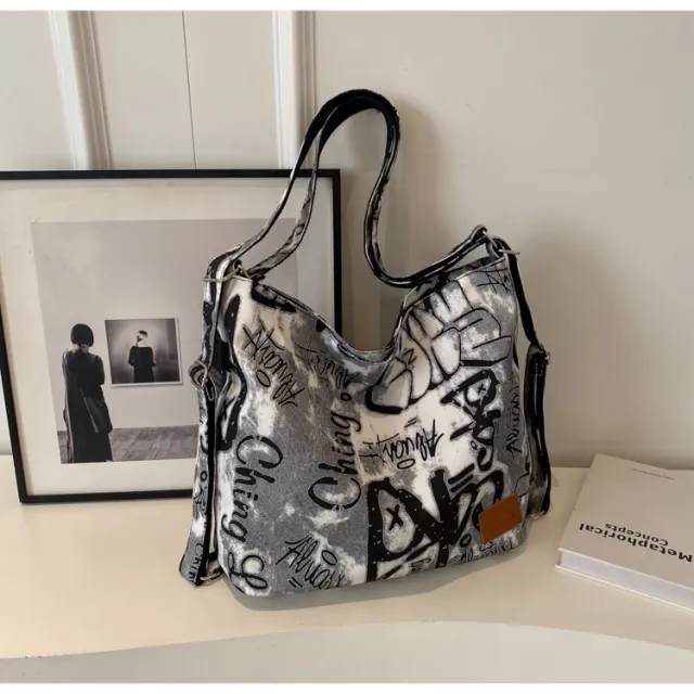 Personalized Letter Graffiti Large Capacity Crossbody Bag Gray - Shop at LoveMi