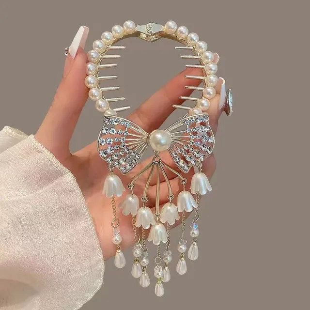 Antique Lily Tassel Hairpin Headdress Bow Lily Balls Clip - Shop at LoveMi