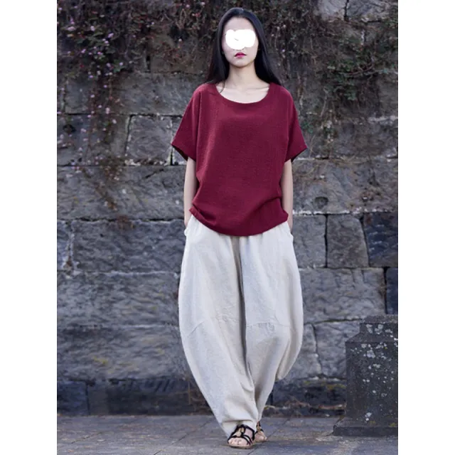 National Fashion Loose All matching Pants Women Hemp Color Xl - Shop at LoveMi