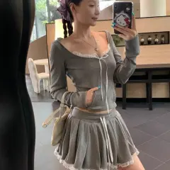 A- Line Skirt Casual Two-piece Suit - Gray Suit - View 1