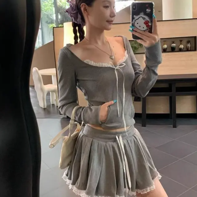 A Line Skirt Casual Two piece Suit Gray Suit - Shop at LoveMi