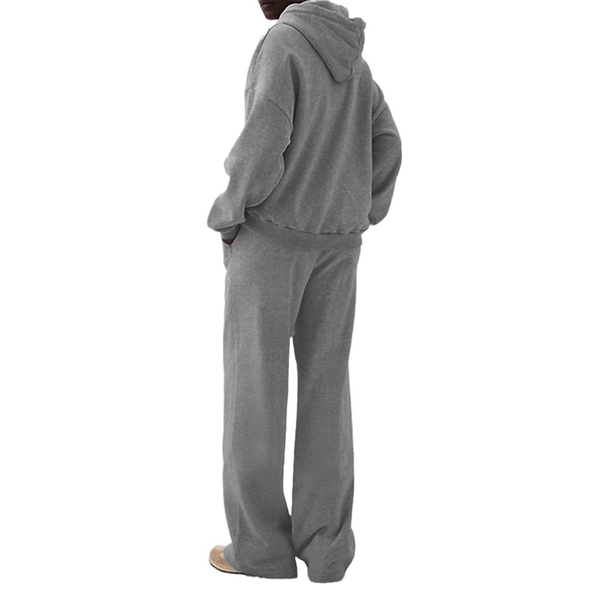 Casual Loose And Warm Inner Velvet Hooded Sweatshirt And Sweatpants Two-piece Set