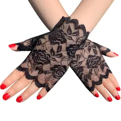 Women's Sun-proof Short Half-finger Lace Gloves - Black - View 1