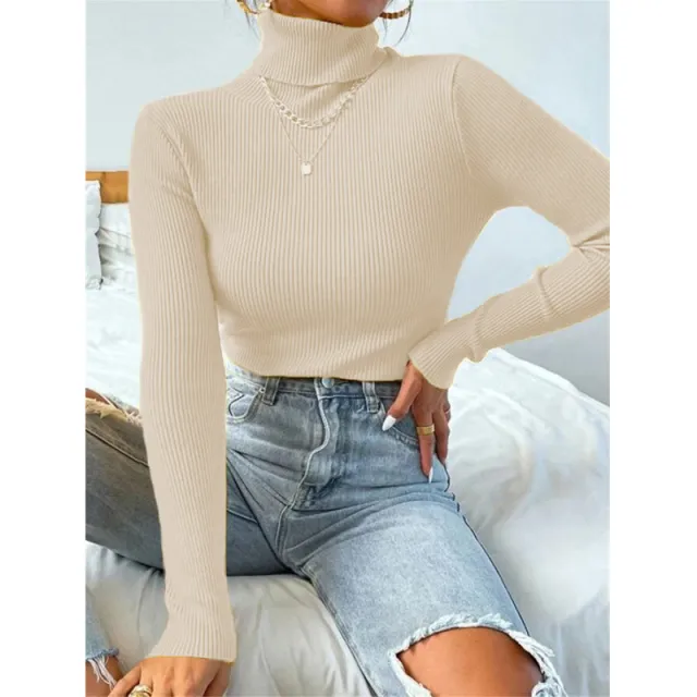Turtleneck Sweater Pullover Knitted Top T shirt Apricot - Shop at LoveMi