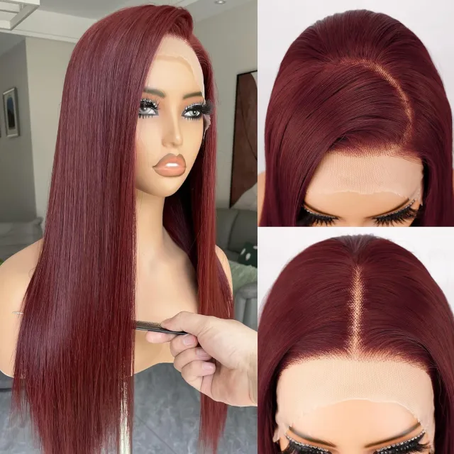 European And American Style Wig Women's Front Lace High Temperature Wine Red - Shop at LoveMi