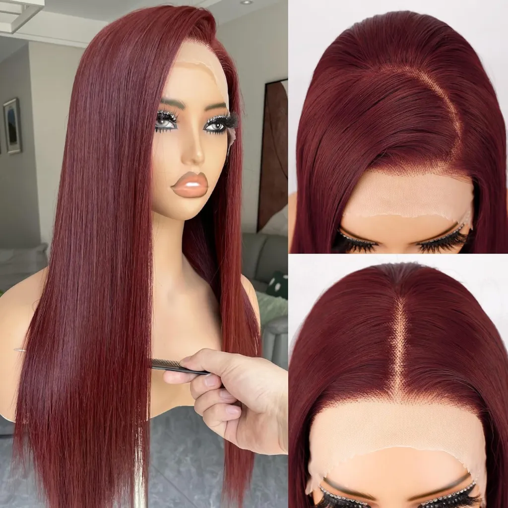 European And American Style Wig Women's Front Lace High Temperature - Wine Red