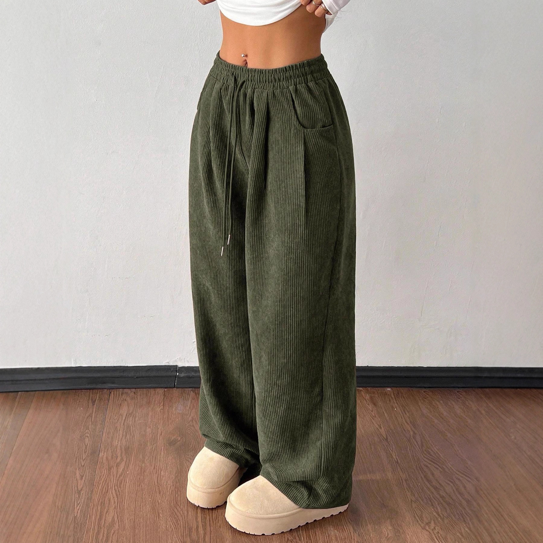 Corduroy Wide-leg Pants For Women Loose-fitting Figure-flattering And Drapey Casual