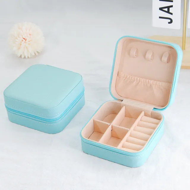 Simple Ins Portable Jewelry Storage Ear Stud Necklace Ring Small Jewelry Box Cross Pattern Sky Blue - Shop at LoveMi