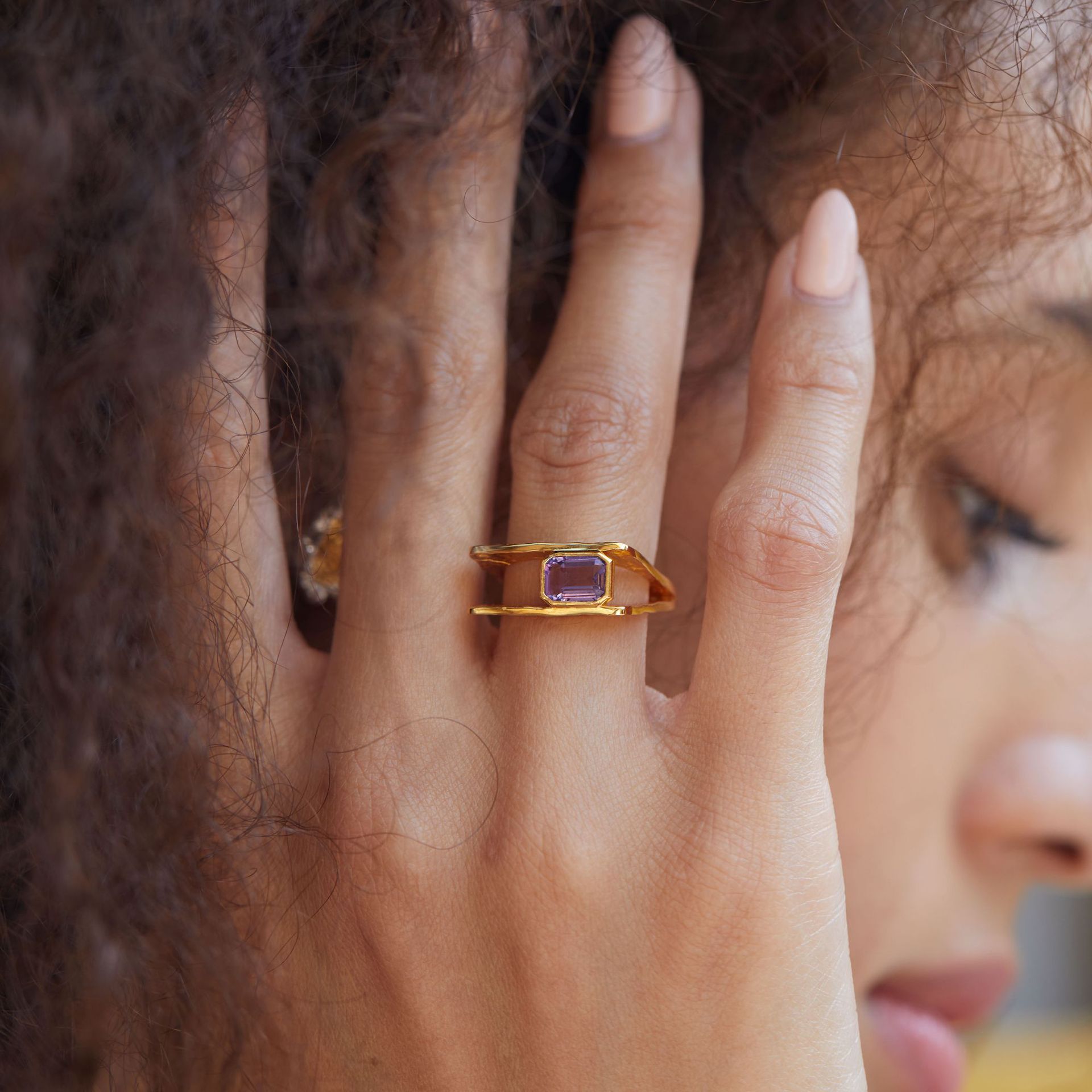 925 Silver Natural Amethyst Ring Antique Design Square Ring