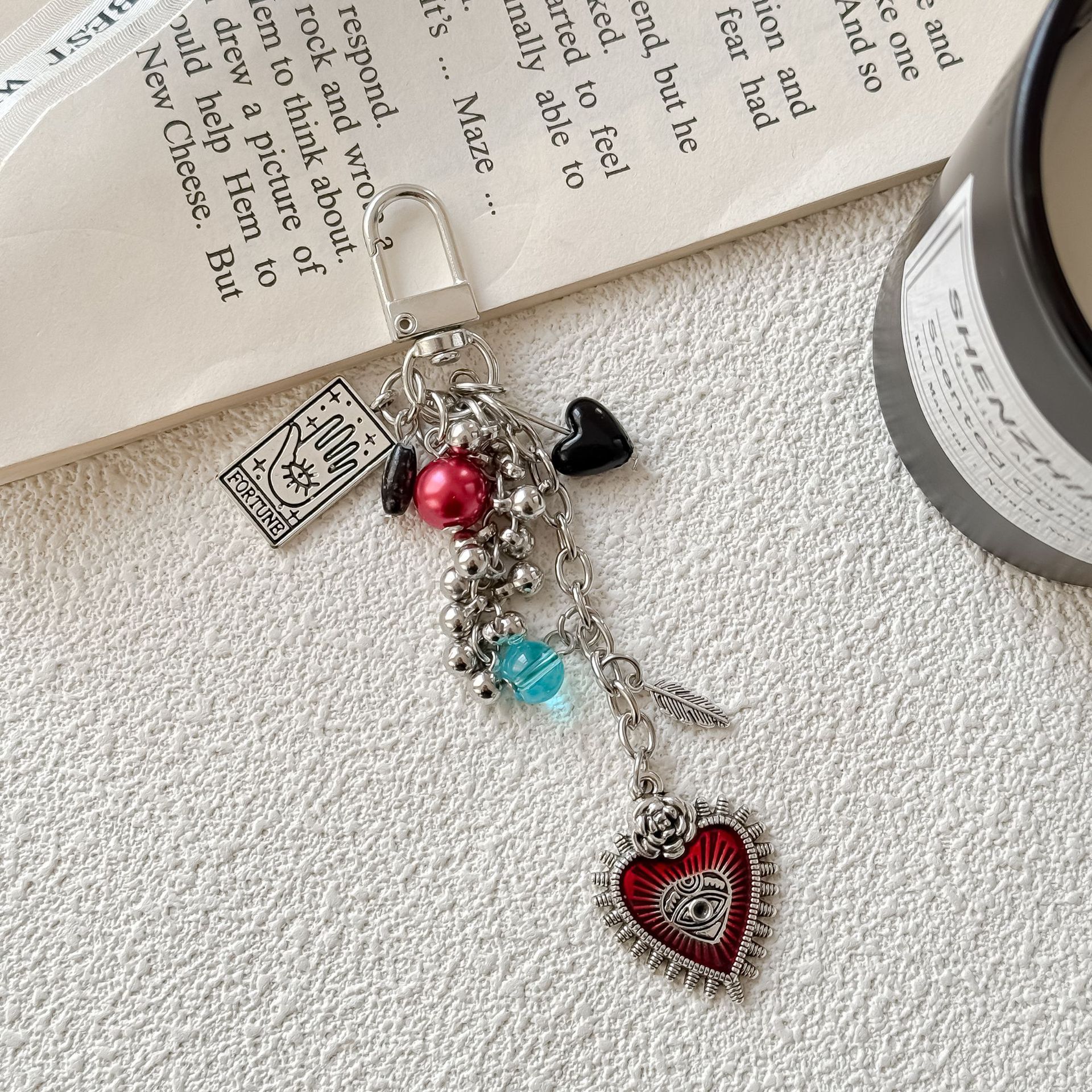 Dark Red Heart Beaded Personalized Fashion Keychain