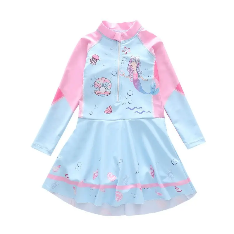 New Children's Swimsuit Women's Dress-style Long-sleeved Boxer