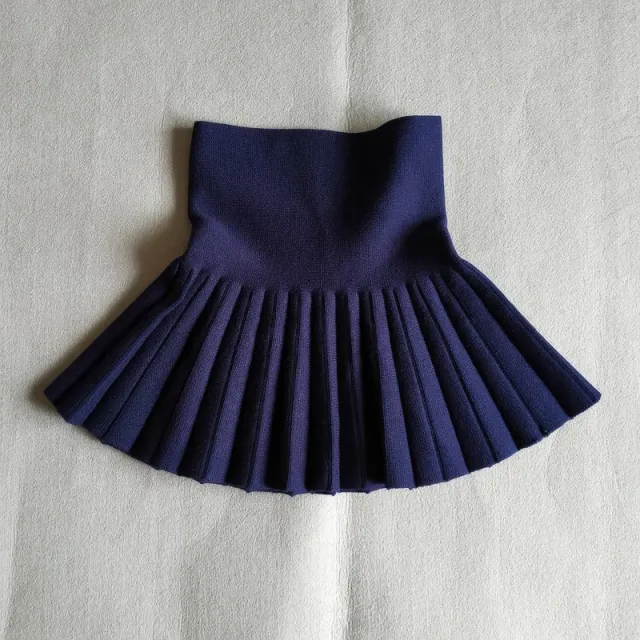 Girls Autumn Clothing Knitted Skirt High Waist Pleated Dark Blue - Shop at LoveMi