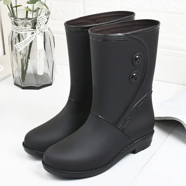 Fashion Velvet Padded Rain Boots Women Warm Knee high Rain Boots Black - Shop at LoveMi