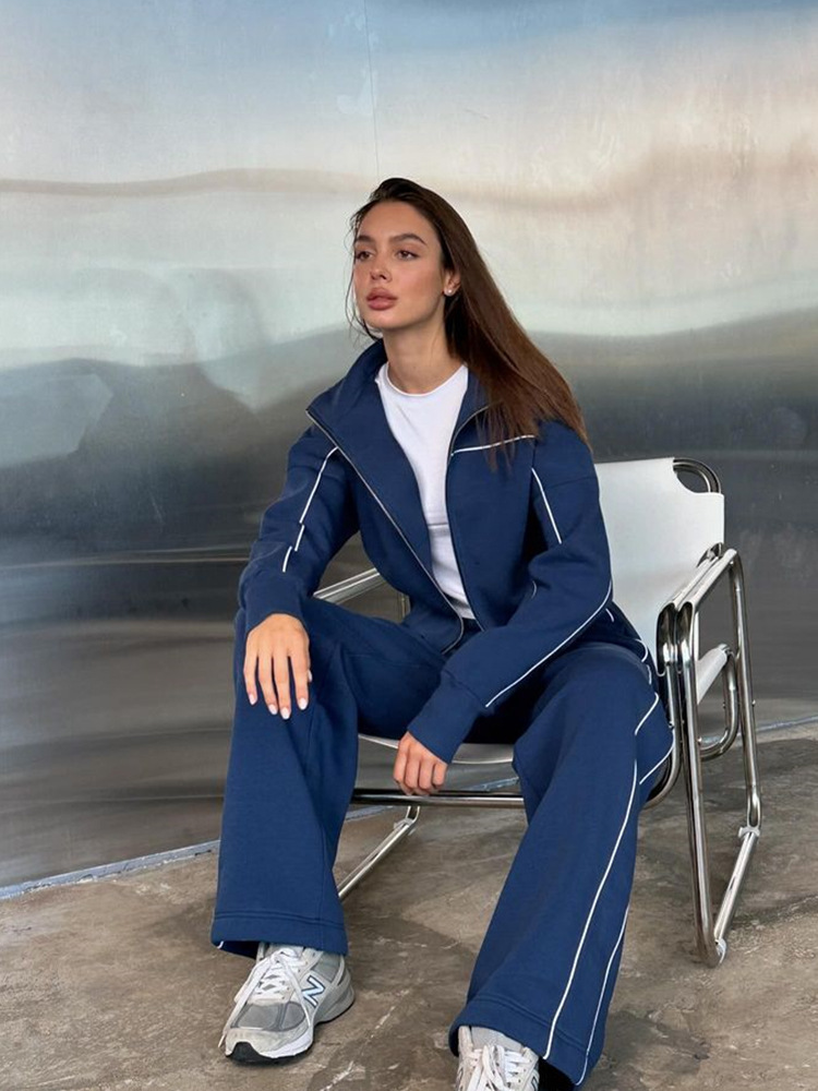 Ensemble Décontracté Femme Pull Zippé Pantalon