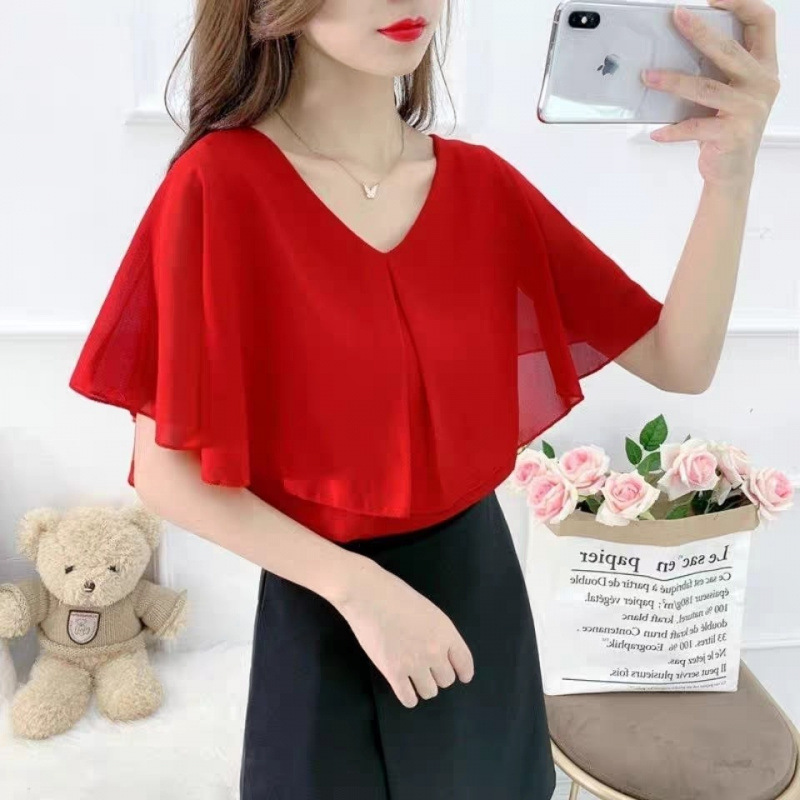 Chiffon Shirt Short-sleeve Casual Top Womens