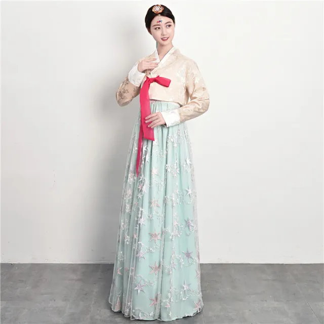 Traditional Court Korean Ethnic Dance Performance Dress Yellow Coat And Green Skirt - Shop at LoveMi