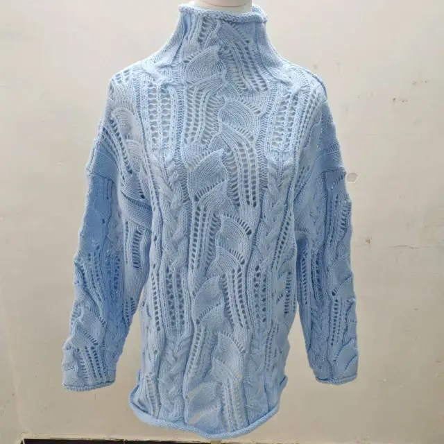 Star Same Style Solid Color Half Hollow Out Sweater Blue - Shop at LoveMi