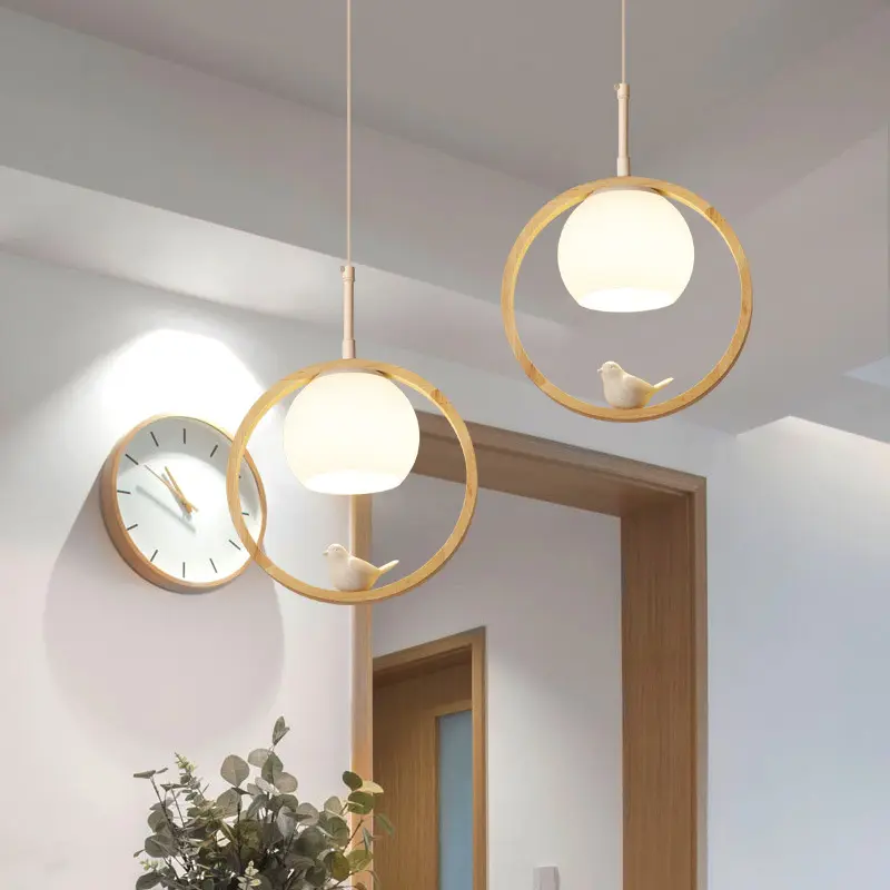 Nordic Solid Wood Aisle Chandelier Bird Simple