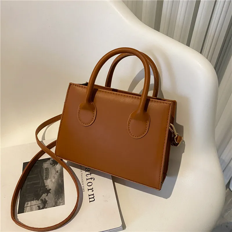 Retro Casual Fashion Portable Small Square Bag For Women - Brown