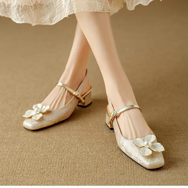 French Retro Square Toe High Heels Women Apricot - Shop at LoveMi