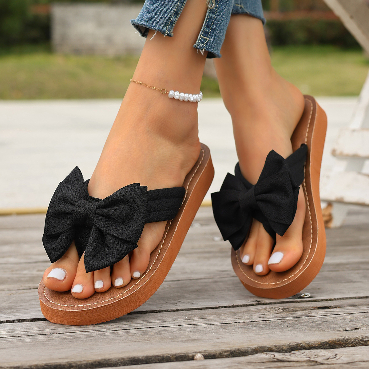 Womens Casual Retro Bow-knot Lightweight Slip-ons