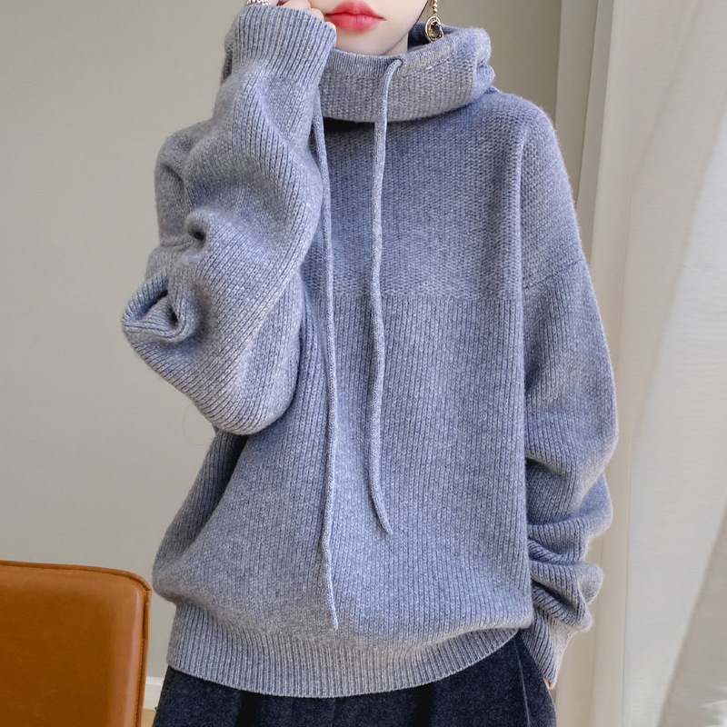 Idle Style Cashmere Knitted Sweater Skin friendly Thermal Head Cover Top Gray - Shop at LoveMi