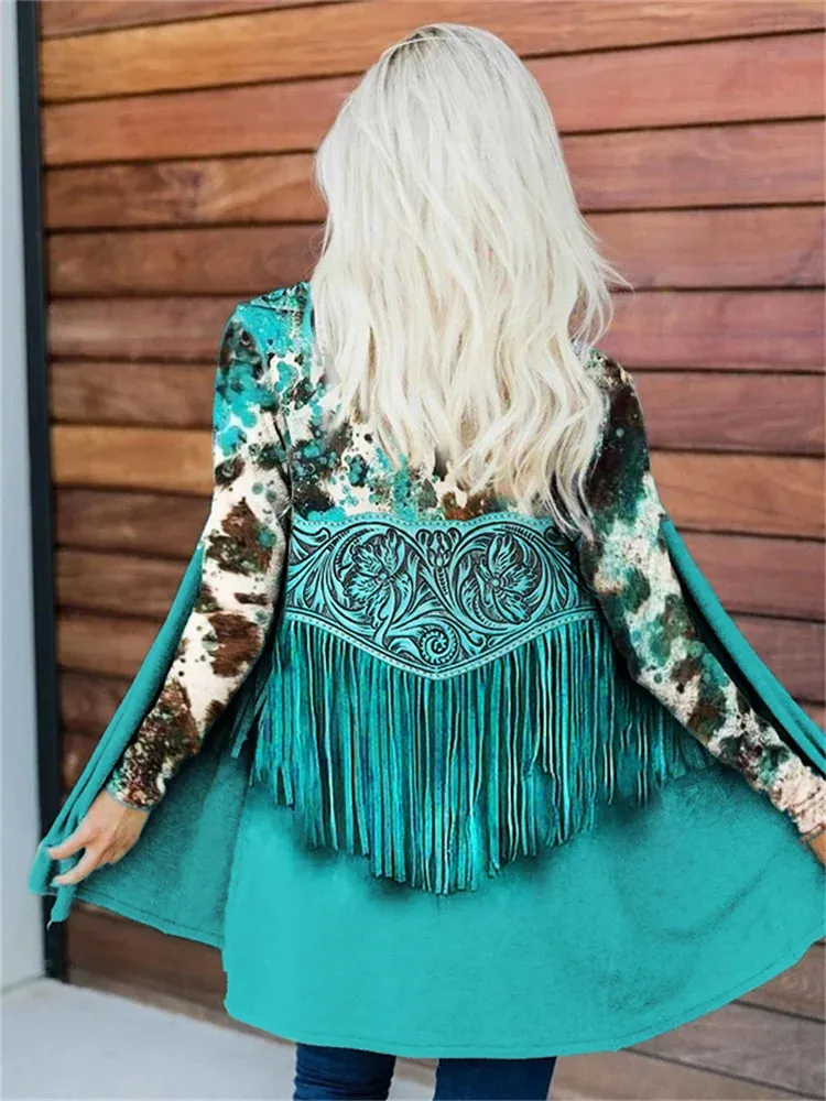 Women's Digital Printing Short Trench Coat Cardigan - Bsw080903