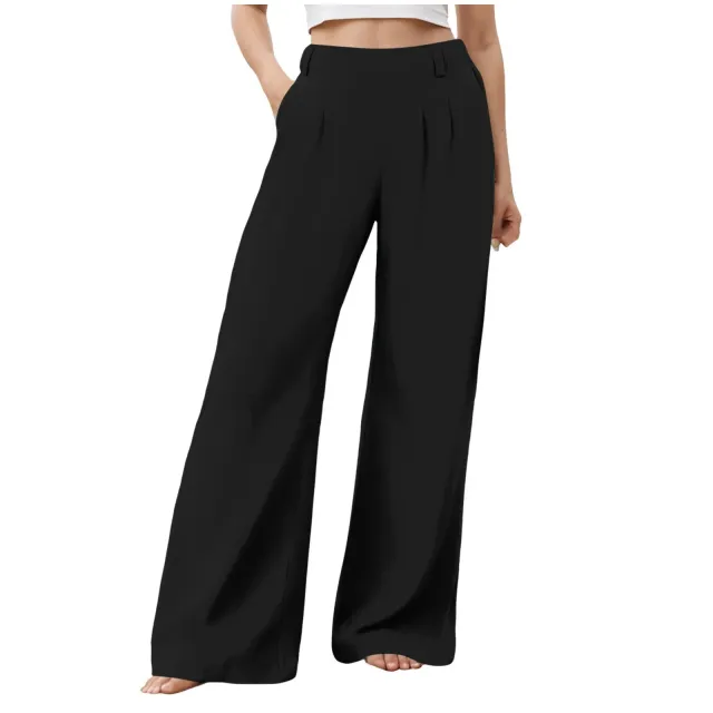New Loose fitting Women's Wide Leg Casual Trousers Black - Shop at LoveMi