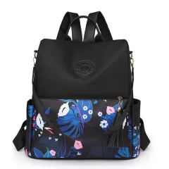 Trendy Printed Oxford Cloth Backpack Female New Cow Anti-theft Large Capacity Leisure - Blue - View 1