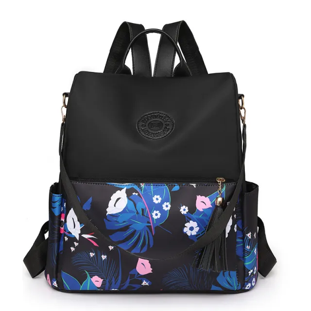 Trendy Printed Oxford Cloth Backpack Female New Cow Anti theft Large Capacity Leisure Blue - Shop at LoveMi