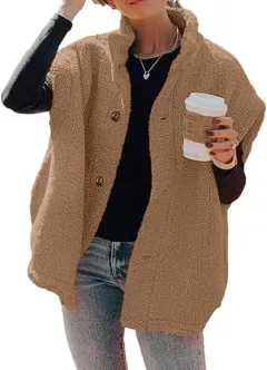 European And American Leisure Sleeveless Lambswool Warm Vest Baggy Coat - Brown - View 1